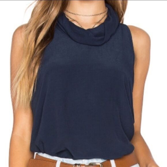 🔹️NWT Free People Blue Rayon Cowl Neck Open Back Sleeveless Top Large - Picture 3 of 11